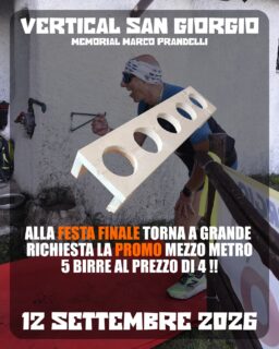 Dopo il successo di questo fantastico oggetto frutto delle mani e dell'ingegno dei nostri volontari artigiani, ritorna anche quest'anno la promo 4 +1 alla festa finale della vertical disponibile dalle ore 18:00 fino ad esaurimento fusti.
Per info e regolamento https://www.nonsolotrail.it
Per iscrizioni: https://www.wedosport.net/vertical-san-giorgio-2026